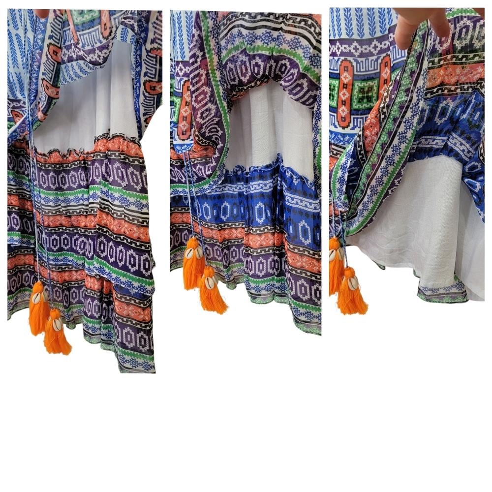 Hemant & Nandita Silk Tiered Mini Dress Bohemian Beaded Embellished Women’s XS - Picture 11 of 17